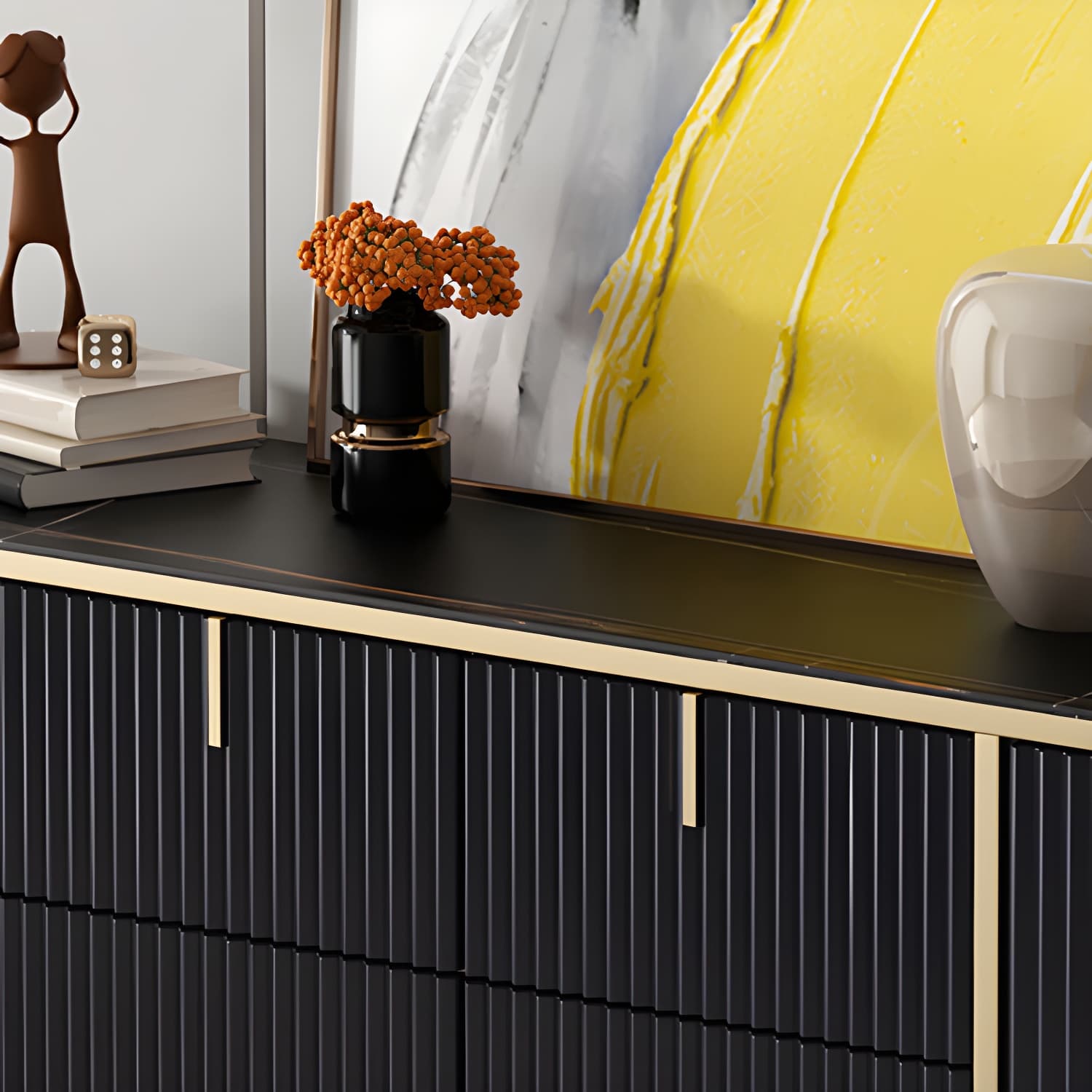 Glam Style Sideboard Stone Side Board with Drawers and Cabinets - image 9
