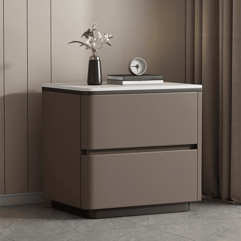Organic Modern Nightstand With Drawer Organization, 2 Drawers, and Stone Countertop