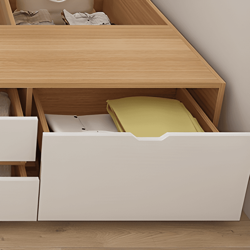 Natural Color Solid Color Tatami Bed with 4 Storage Boxes for Bedroom - image 4