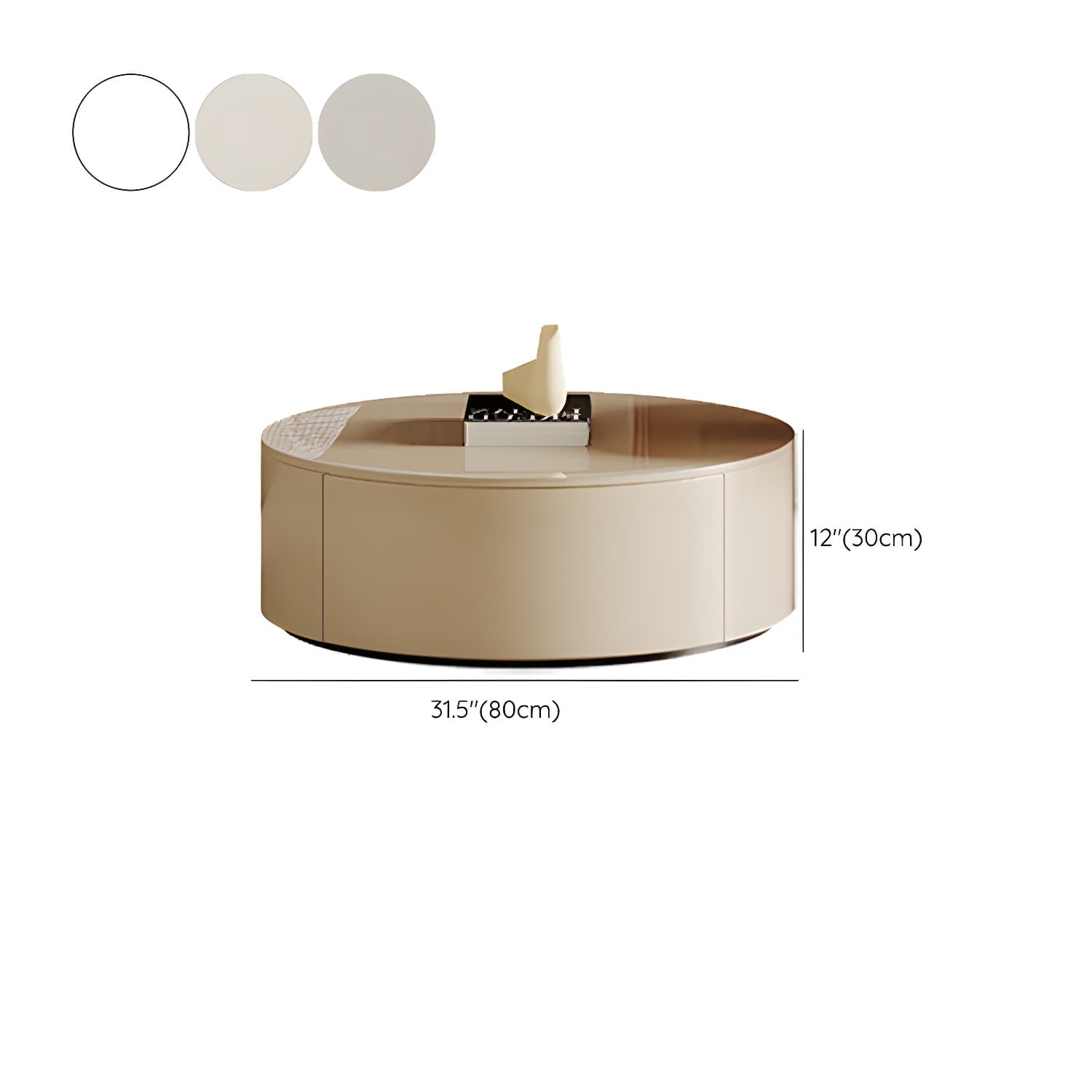 Modern Round Coffee Table with Metal Drum Base and 2 Drawers - image 18