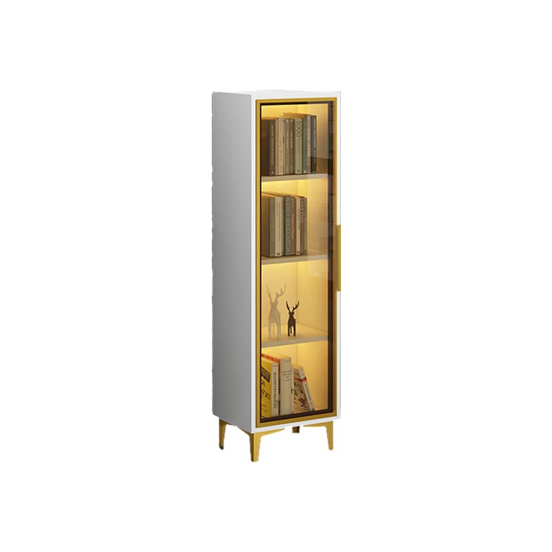 Glam Rectangle Accent Cabinet with Metal Base and Wood Countertop, Glass Doors and Lighting Included