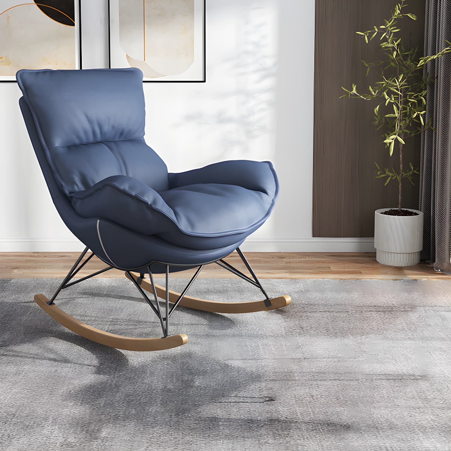 Contemporary Rocking Chair Faux Leather Waterproof Glider Chair with Removable Cushions - image 19