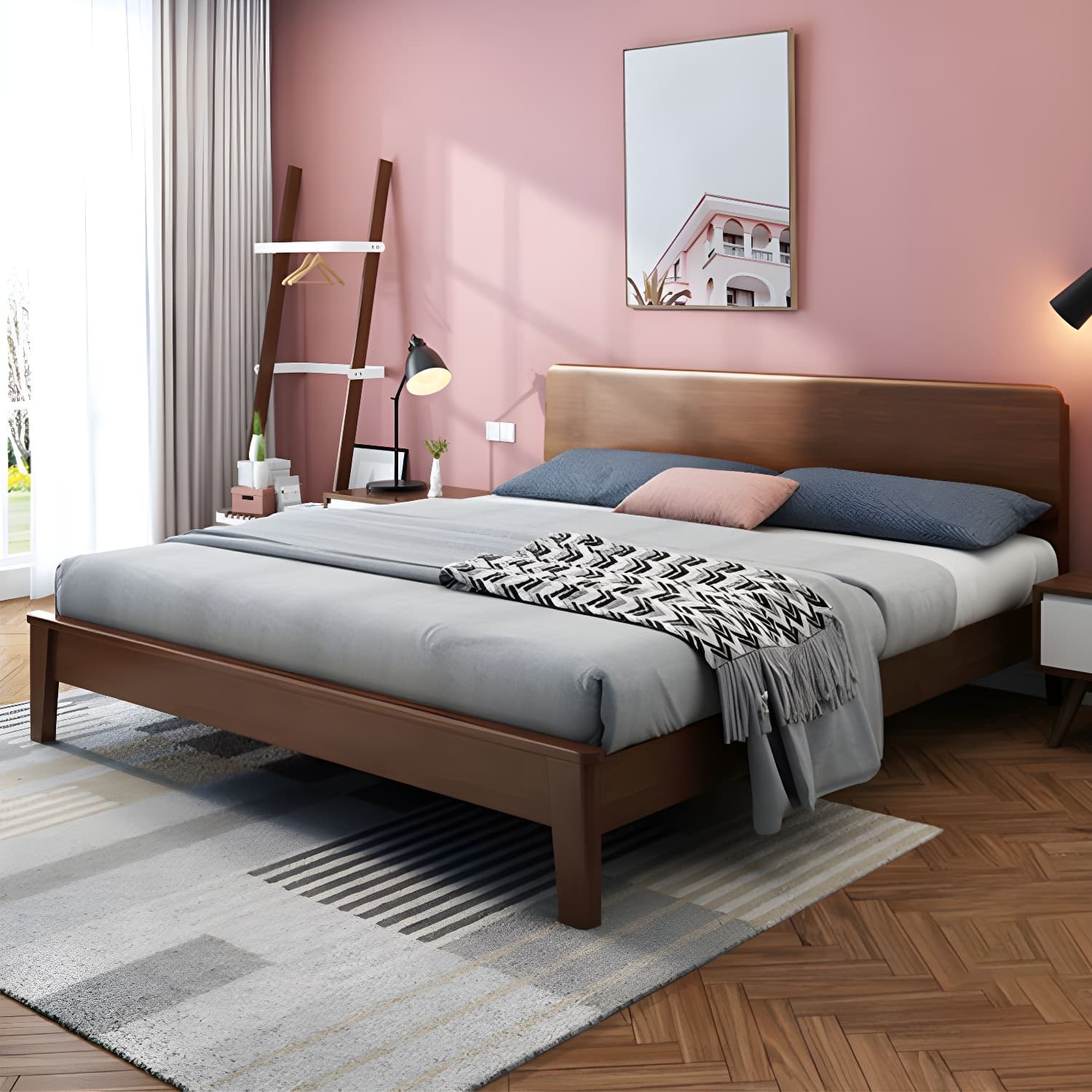 Traditional Solid Wood Panel Bed 34.65" H Low Profile Bed Frame Set in Brown - image 3