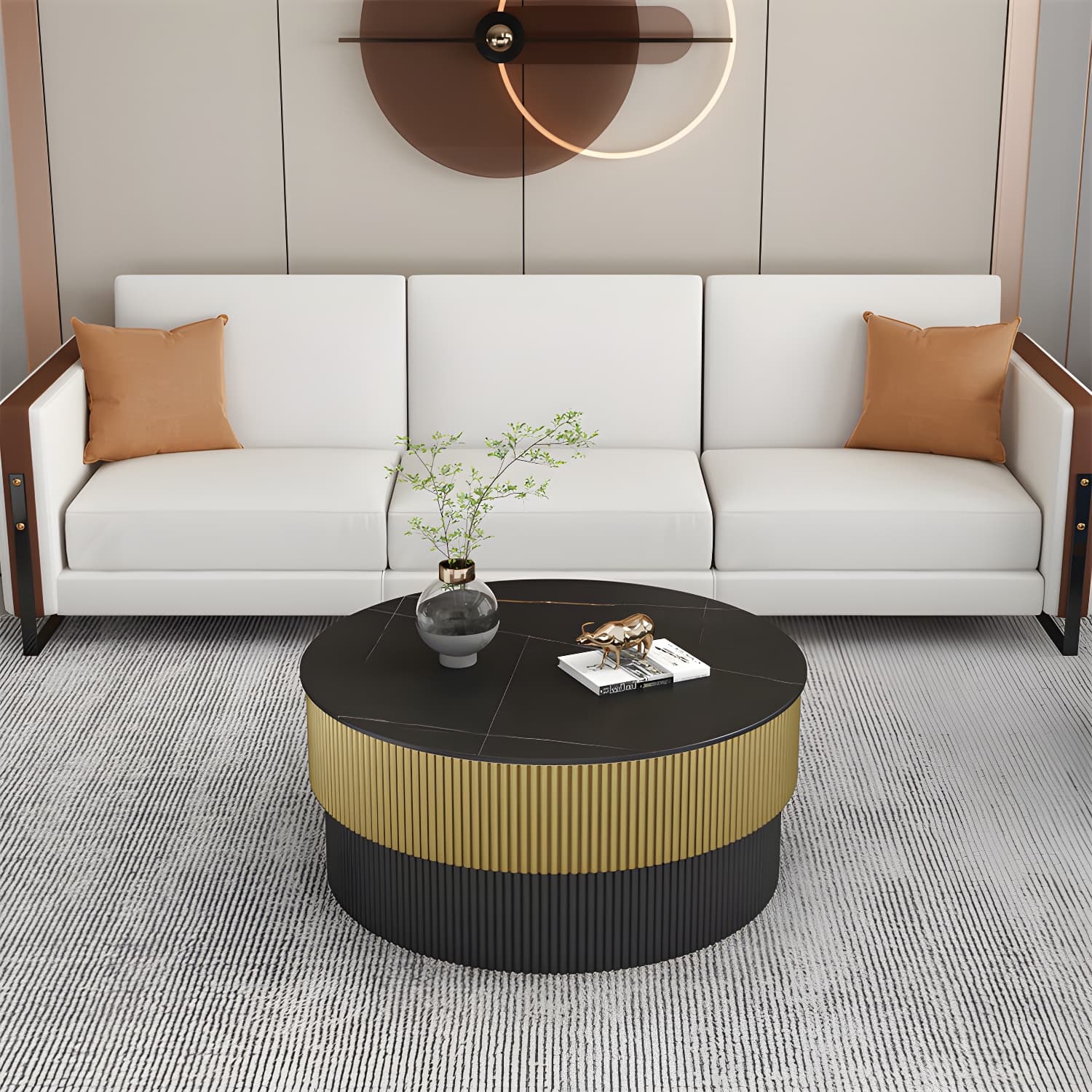 Round Slate Coffee Table Glam Pedestal No Distressing Single Coffee Table - image 6