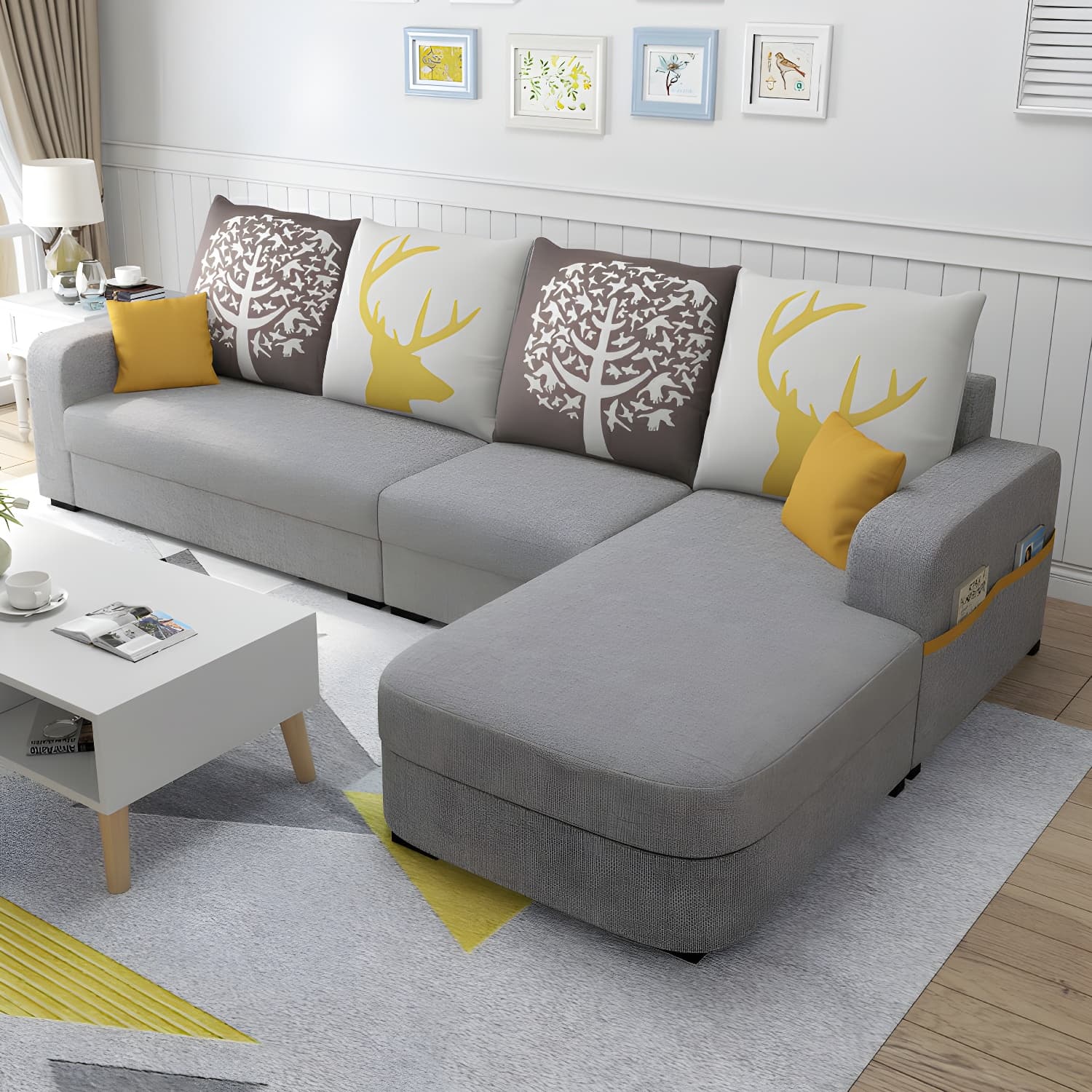 Modern Reversible L-Shape Wooden Frame Sectional Sofa with Square Arm and Storage Included - image 10