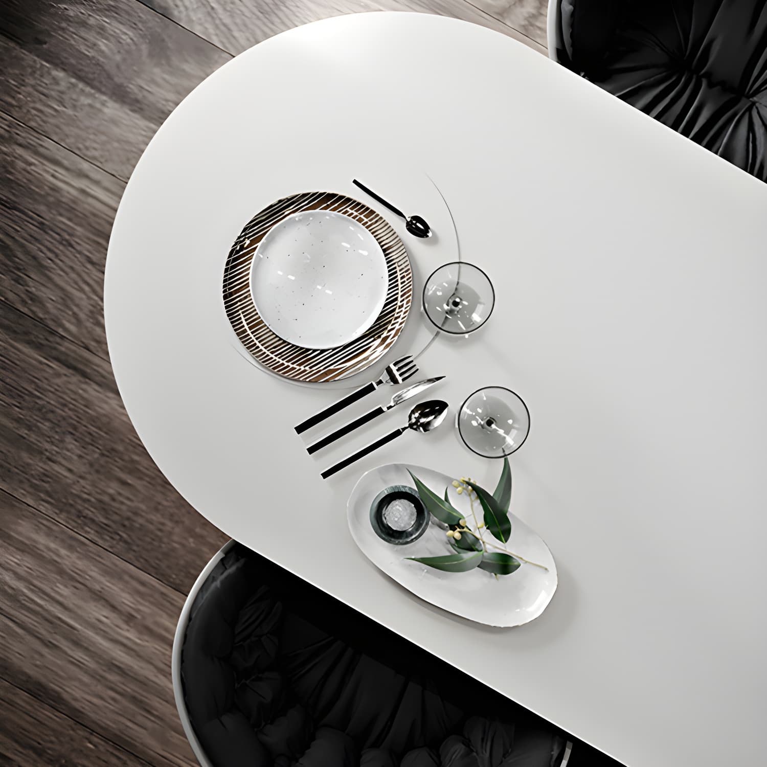 Contemporary Wood Top Oval Dinette Table White Base Dining Table for Living Room - image 7