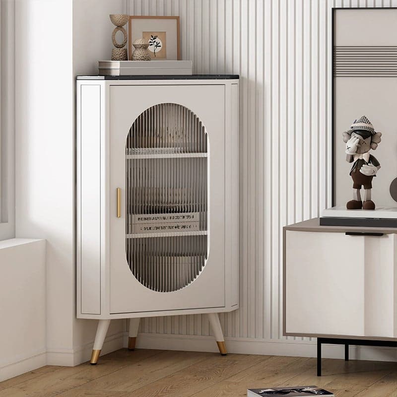Modern Corner Accent Cabinet with Glass Doors and Iron Base (Easy Assembly) - image 4