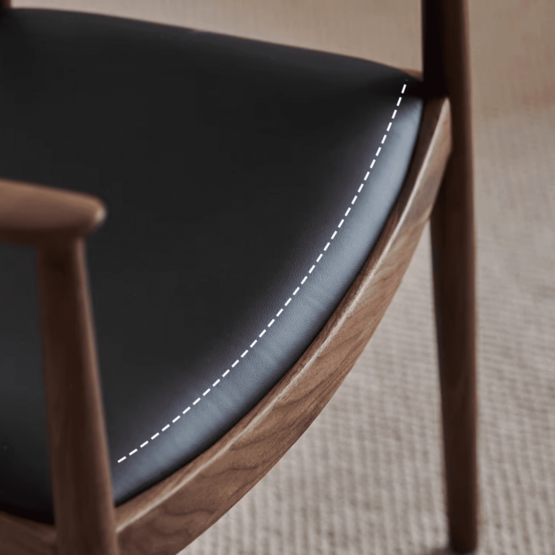 Scandinavian Timber Outlined Leatherette/Linen Firm Arm Chair with Exposed Back and Armrest - image 12