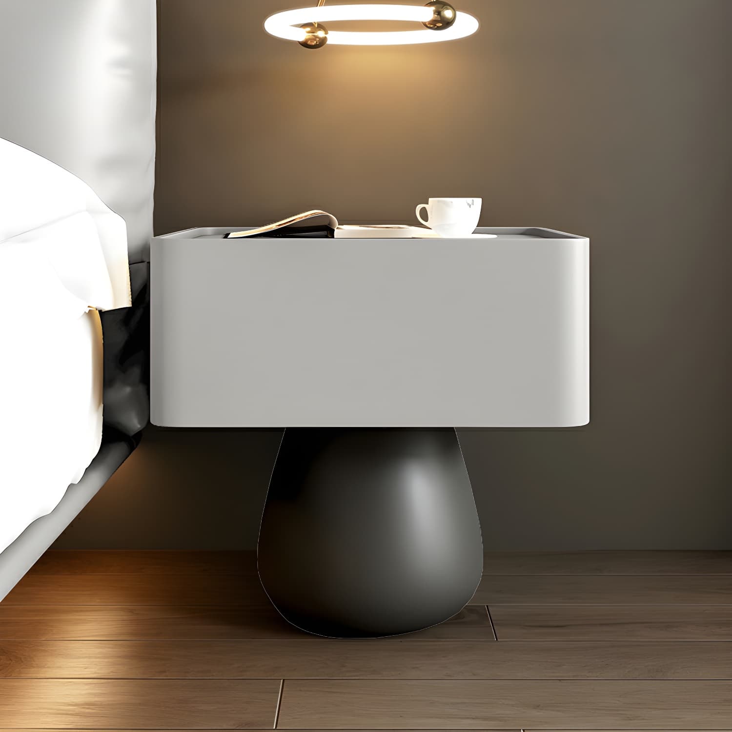 Modern Light Wood Drawer Nightstand with Faux Leather Countertop - image 5