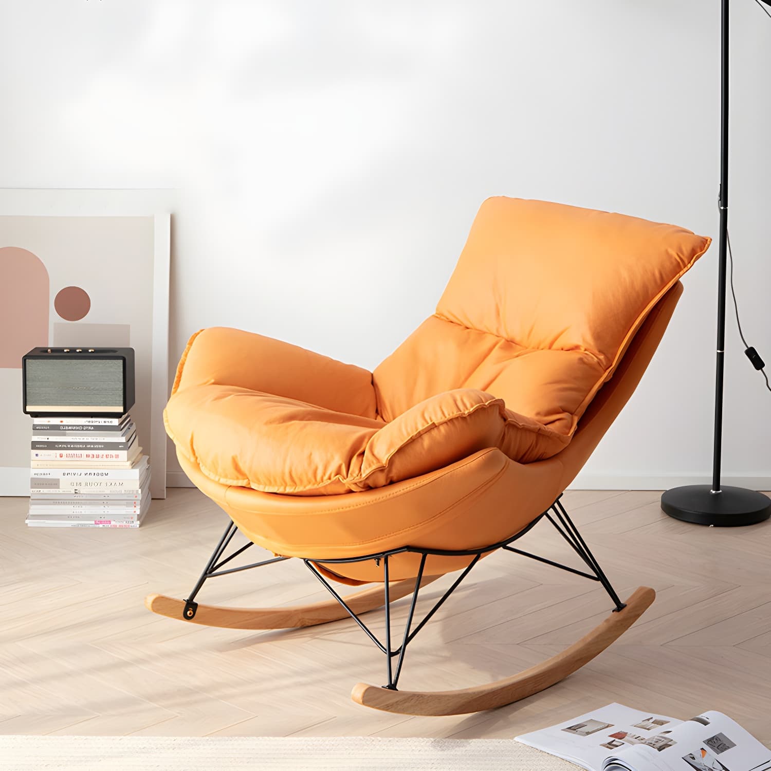 Contemporary Indoor Rocking Chair with Sled Legs and Spindle Back - image 14