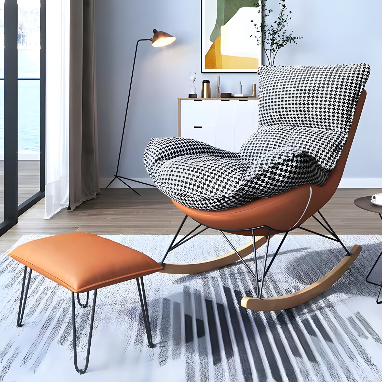 Contemporary Rocking Chair Solid Wood Rocker Chair with Removable Cushions - image 7
