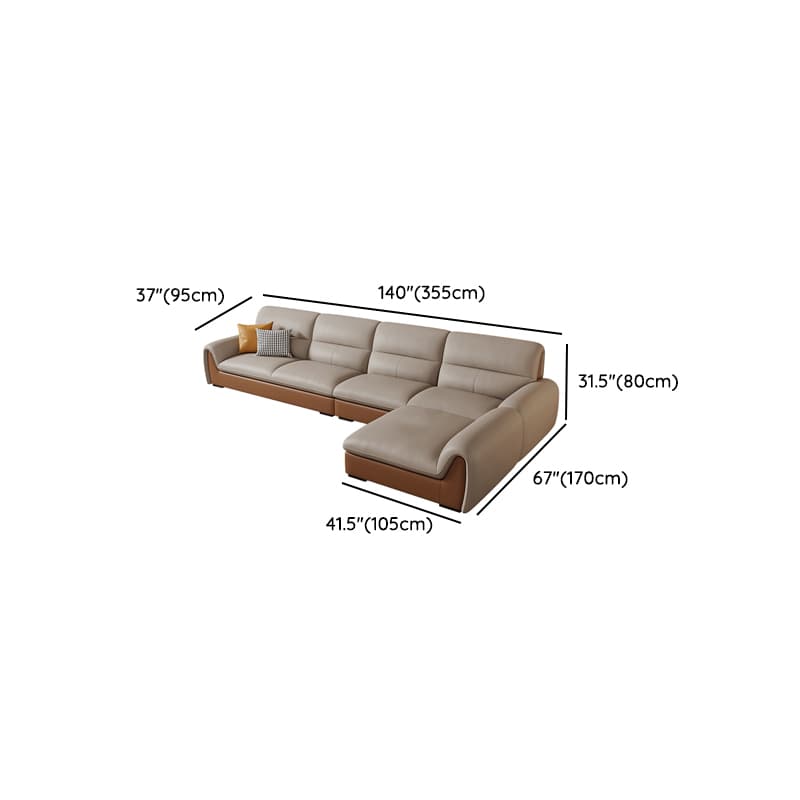 Modern Brown Leather Pillow Top Sectional Sofa with Wood Frame - image 18
