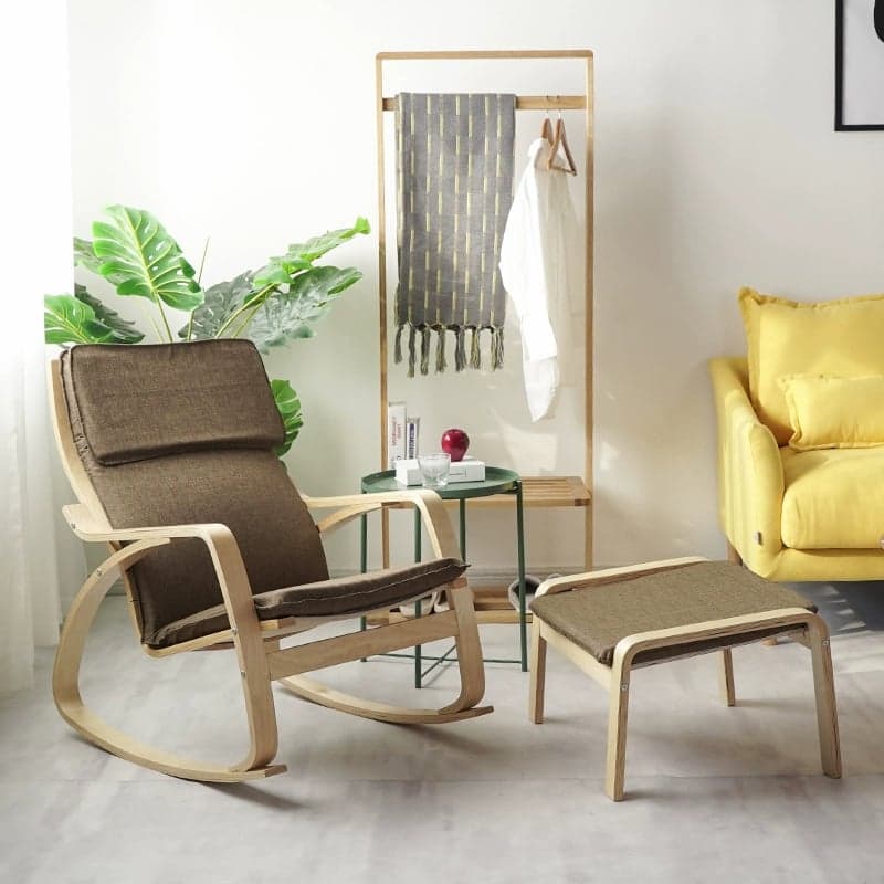 Modern Upholstered Rocking Chair Set with Track Arms and Matching Ottoman - image 4