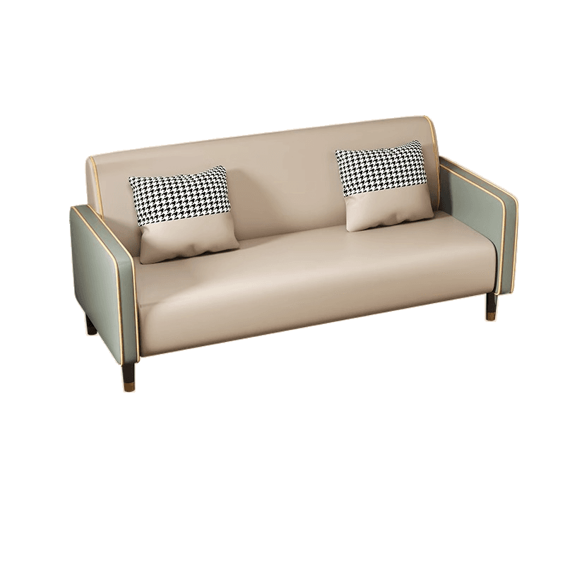 Trendy Solid Color Stain Resistant Loveseat in Synthetic Leather Grey/Beige/Amber Color for 2 People with 2 Pillows - image 4
