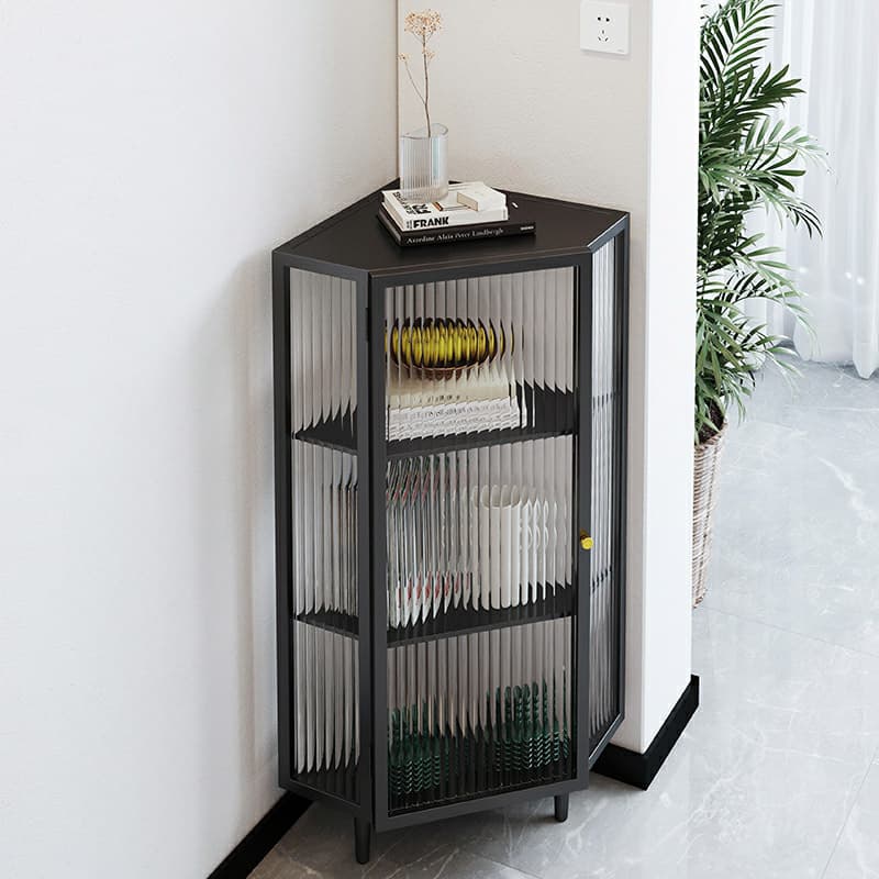 Sophisticated Steel Corner Accent Cabinet with Glass Doors and Cabinets Included - image 6