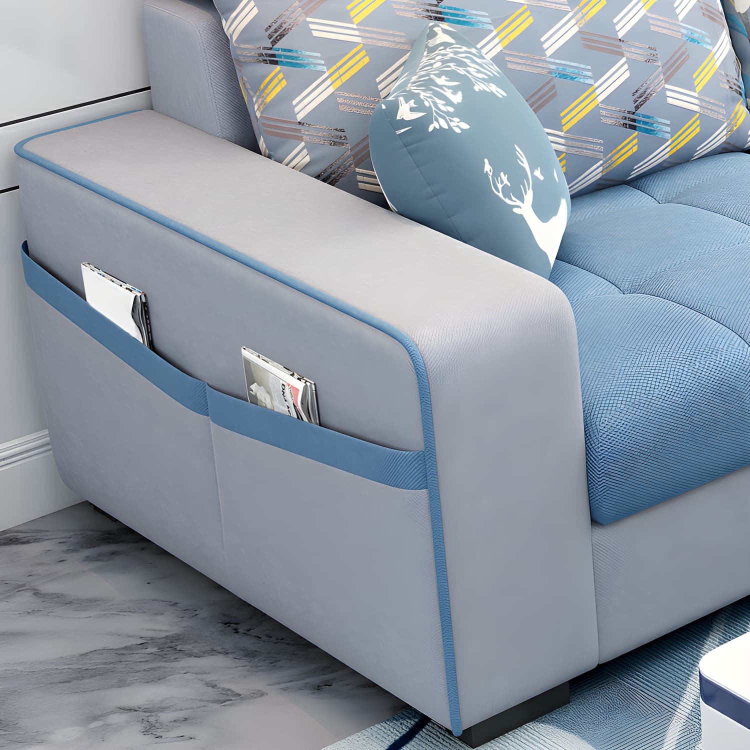 Modern L-Shaped Linen Sectional Sofa with Ottoman and Slipcover, Reversible Design - image 18