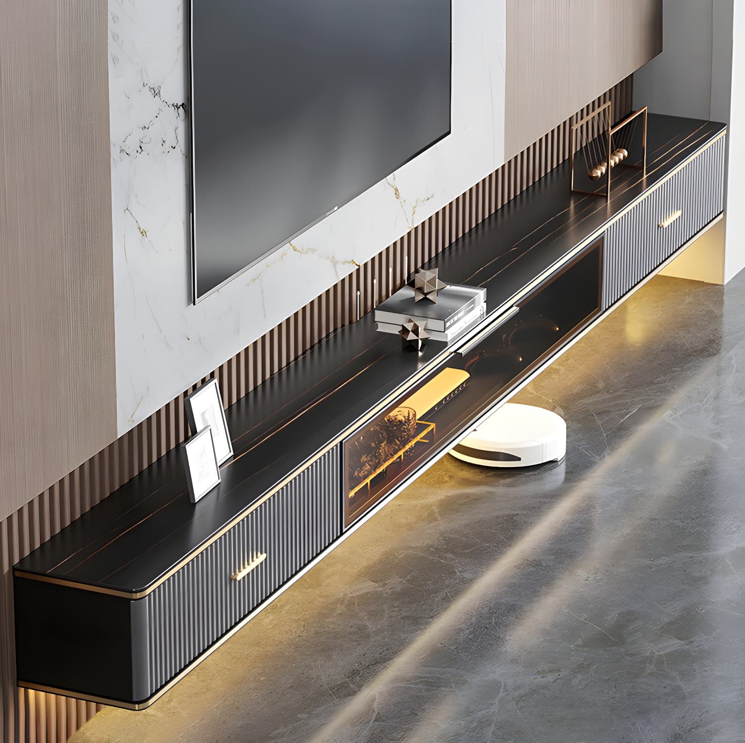 Glam Stone Wall-mounted TV Stand 2 Drawers and 1-Door TV Cabinet - image 5