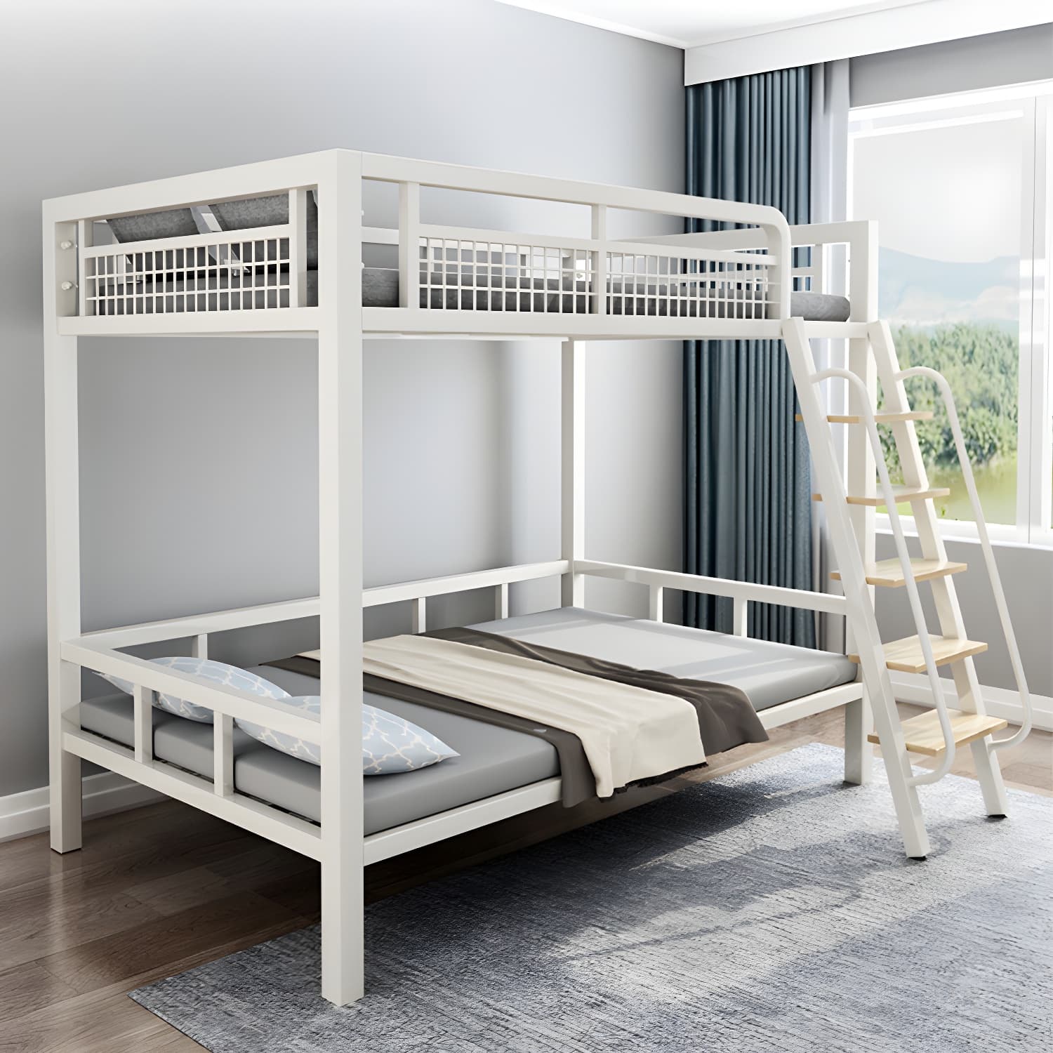 Contemporary Metal Bed 82.67" Tall Open-Frame Bed in Black/White - image 3