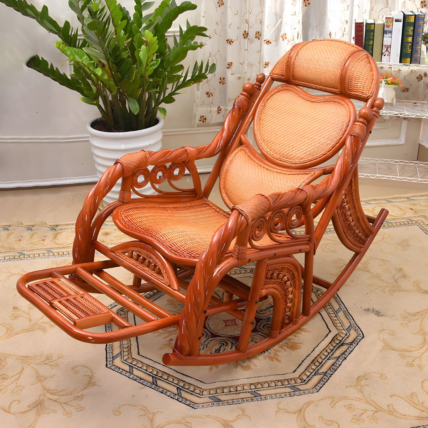 Traditional Spindle Rocking Chair Tobacco Finish with Pillow Rocker Chair Wicker - image 6