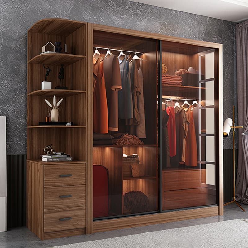 Simple Unfinished Color Wooden Wardrobe Armoire with Hanging Rod, Interior Shelves, Soft Close Drawer & Soft Close Door - image 4