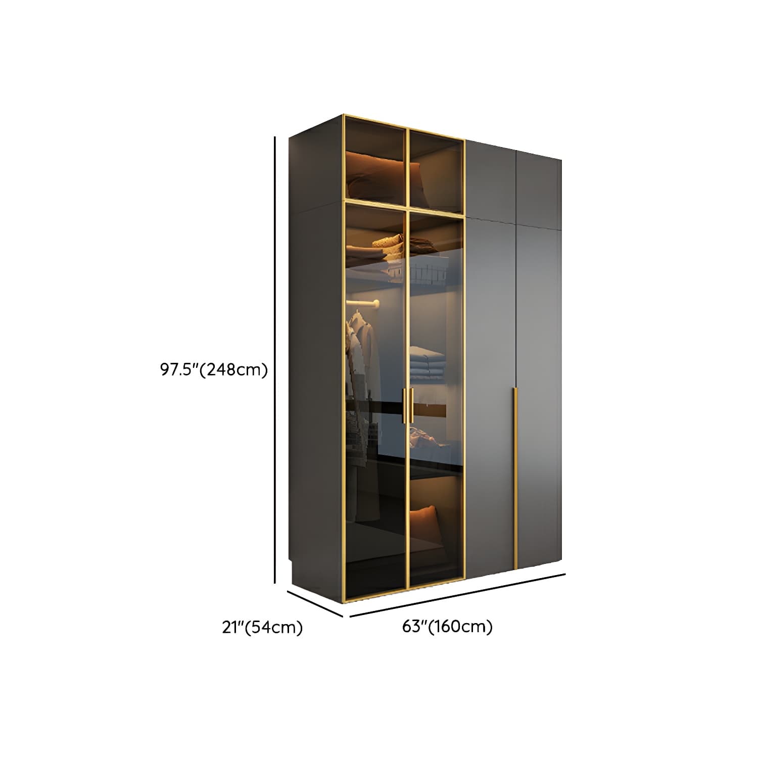 Modern Grey Wood Wardrobe Armoire with Drawers & Adjustable Shelves - image 22