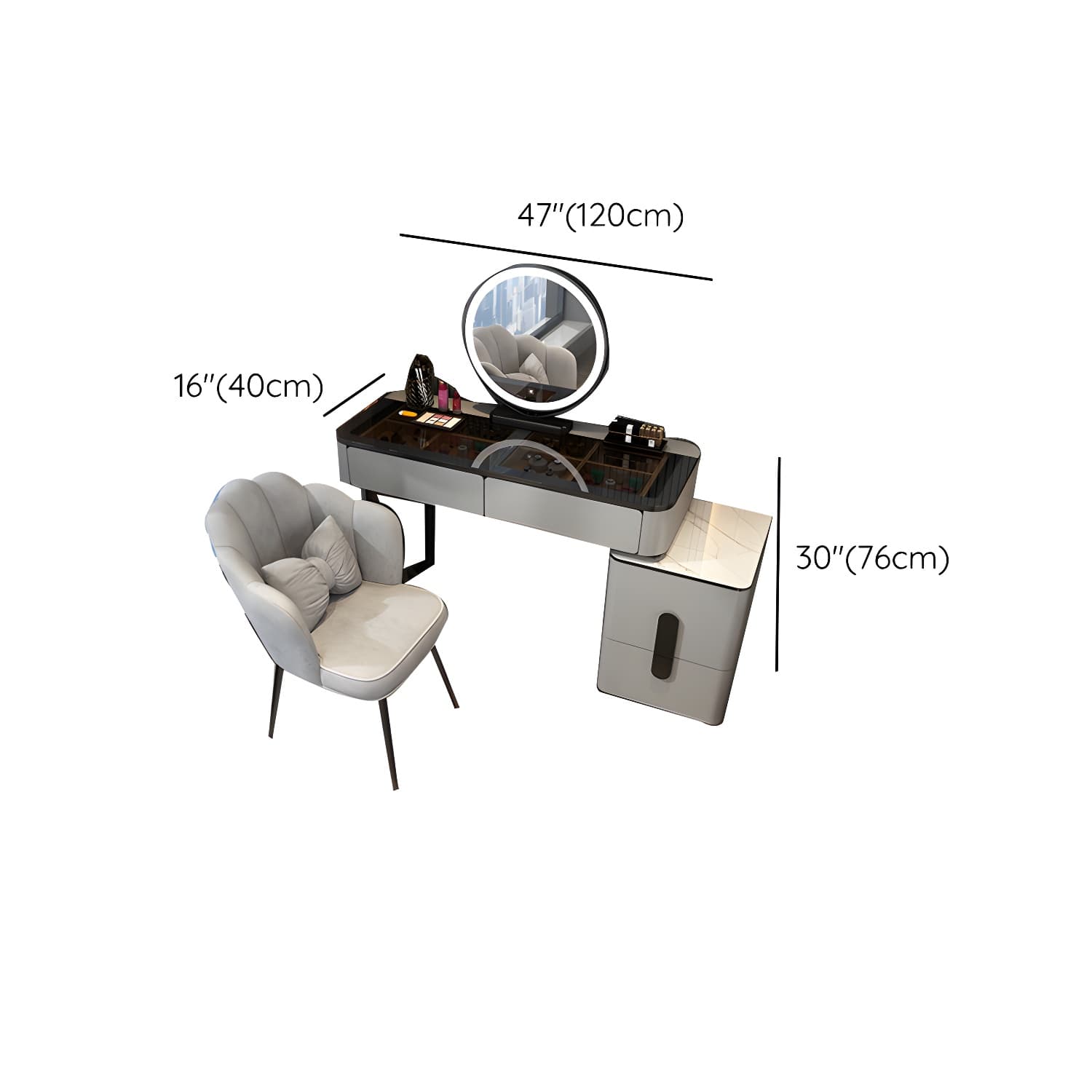 Glam Glass Vanity Dressing Table 29.9" H Bedroom Makeup Counter with Drawer - image 22