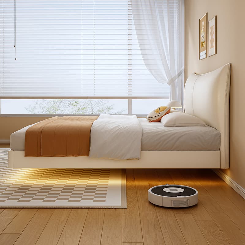 White Contemporary Solid Color Floating Bed with Lumber Slats for Bedroom - image 4