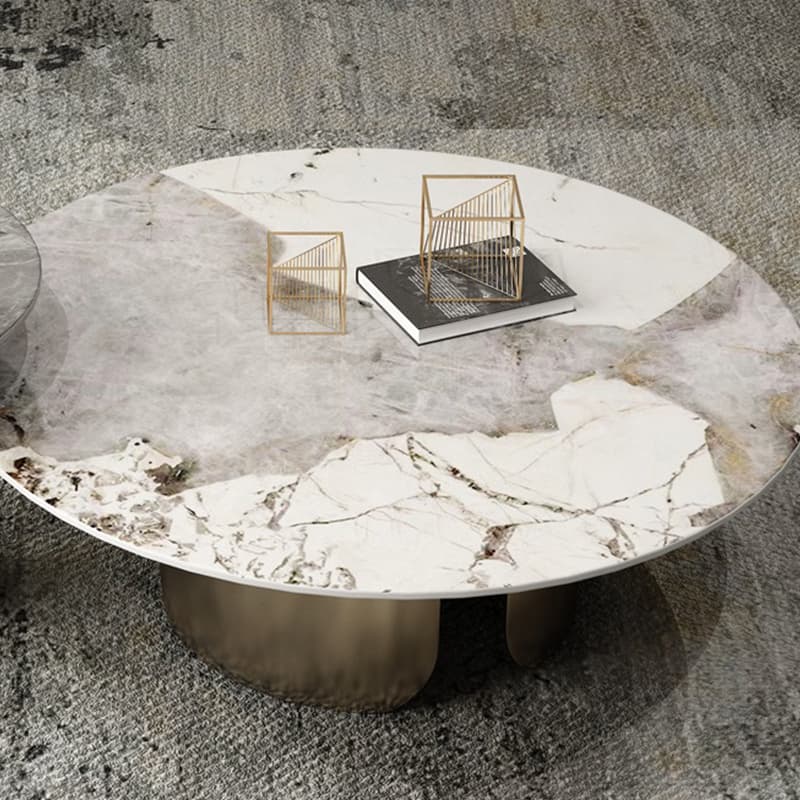 Glam Style Round Coffee Table with Sleek Stone Top and Sturdy Iron Base - image 8