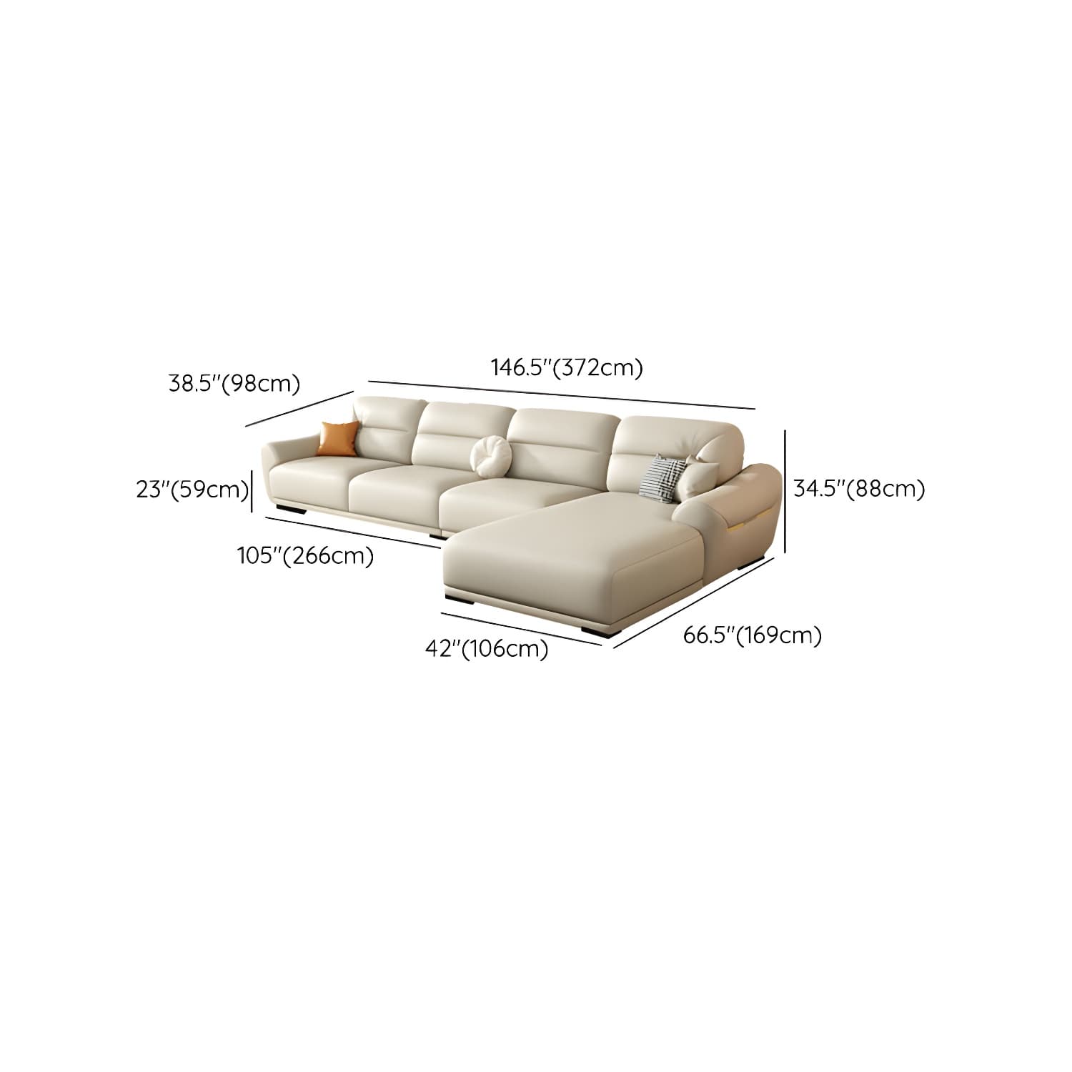 Modern Beige Upholstered Sectional Sofa with Flared Arms and Cushion Back Design - image 16