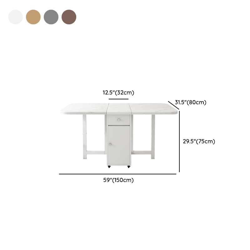 Dining Table Set with Slate Stone Top, Drop Leaf, Padded Chair with Back, White Finish, and Receptacle Storage - image 13