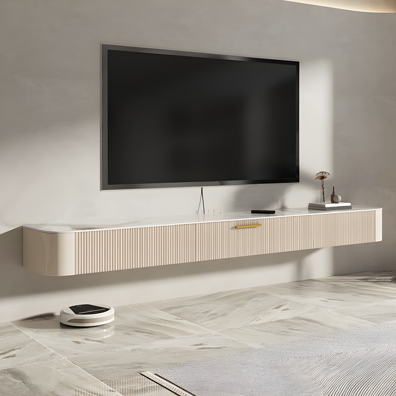Enclosed Storage Stand Console Floating TV Media Console with Drawers - image 4