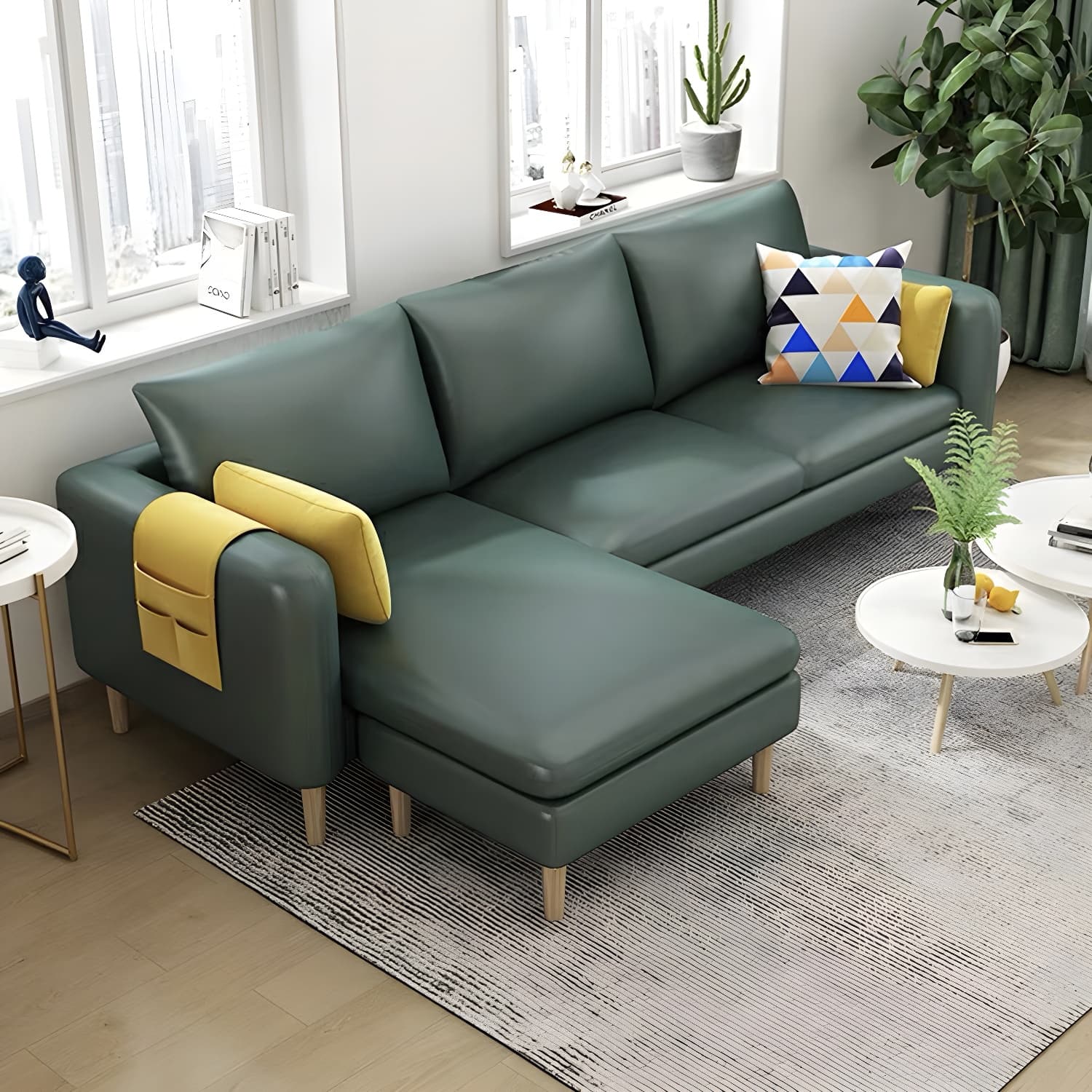 79.5" W L-Shaped Sectional Sofa with Square Arm and Bolster Pillows
