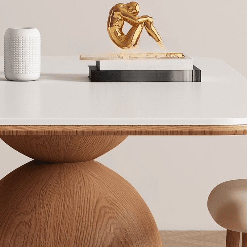 Dining Table Set with Rectangular White Slate Stone Top and Stump Base, Featuring Padded Chair with Back - image 3