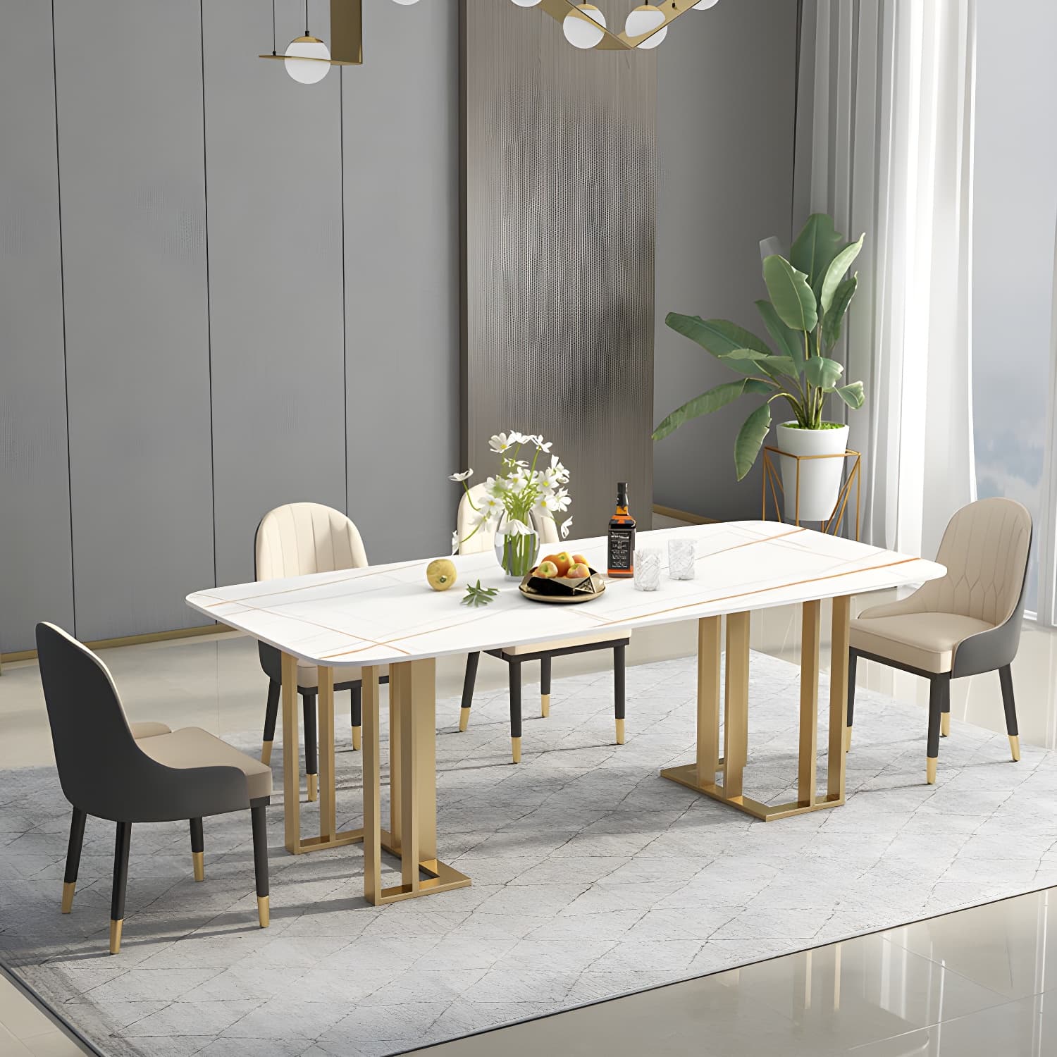 Traditional Luxury Dining Table White and Black Marble Rectangle Dining Table for Home - image 10