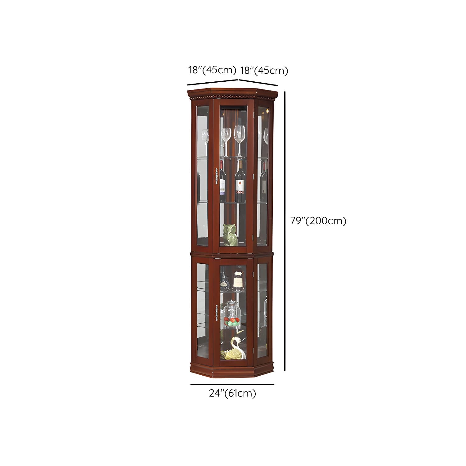 Rubberwood & Glass Triangle Corner Cabinet in Brown with Storage Shelves - image 19