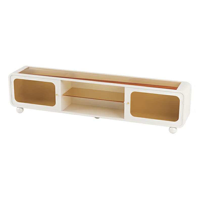 Modern Glass TV Stand with Open Shelving, Cabinet, and Low Profile Design - image 7
