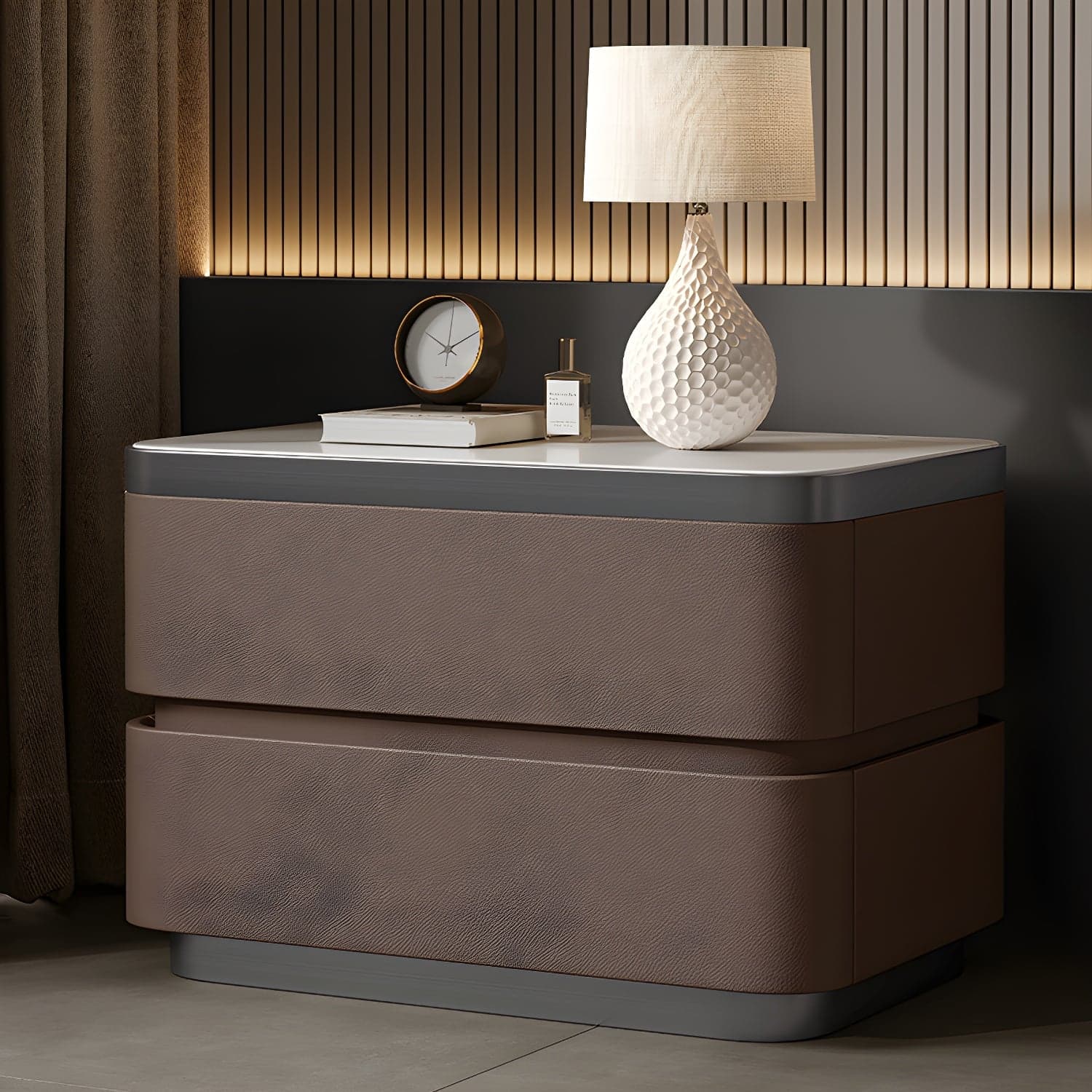 Scandinavian Bedside Cabinet Made of Solid Wood with Two Drawers for Bedroom - image 3