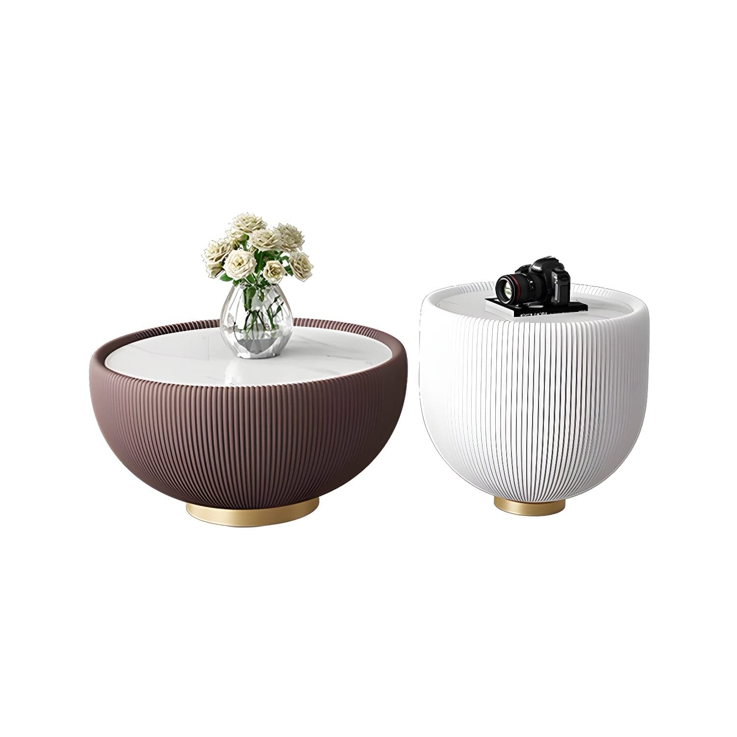 Square Block Base Cocktail Table Rock Plate Desktop Round Coffee Table with Metal Base - image 3