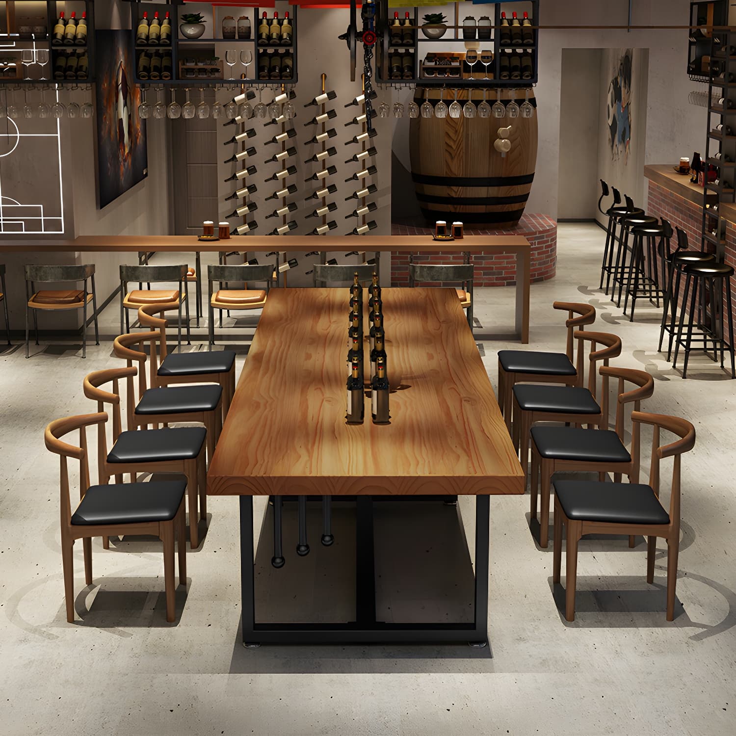 Pine Solid Wood Dining Table Rectangle Dining Table with Trestle Base - image 3