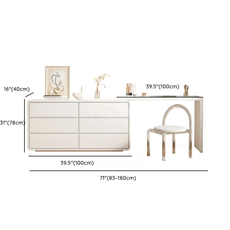 Large White/Transparent Vanity Set with 6 Drawers, Polymer/Lumber Frame, Lighted Mirror, and Scalable Chair - image 33