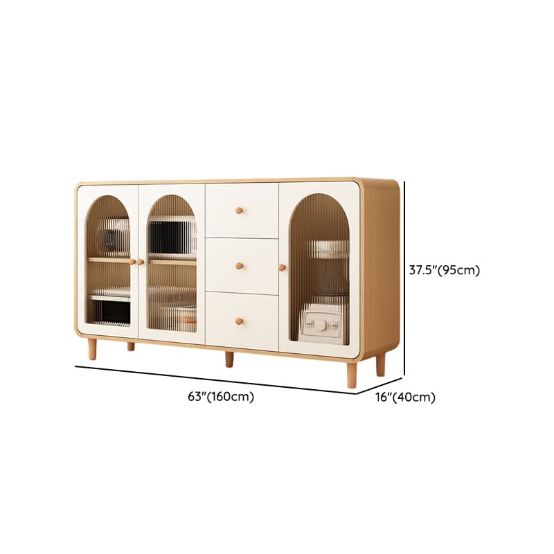 Scandinavian Wood Buffet 3 Cabinet Doors with Glass Interior Shelves - image 24