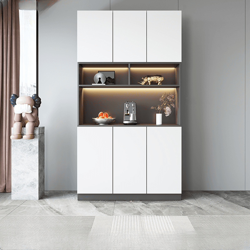 Modern Timber Countertop Server with Glazed Door Hutch, Narrow Size, Six Internal Shelves for Kitchen Cupboards - image 4