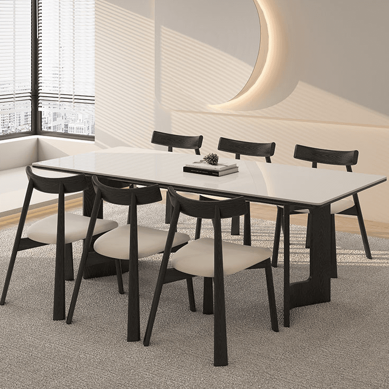 Slate Dining Table Set with Two-sided Pedestal, Padded Chair, and Back for 4 People - 5-piece in White - image 3
