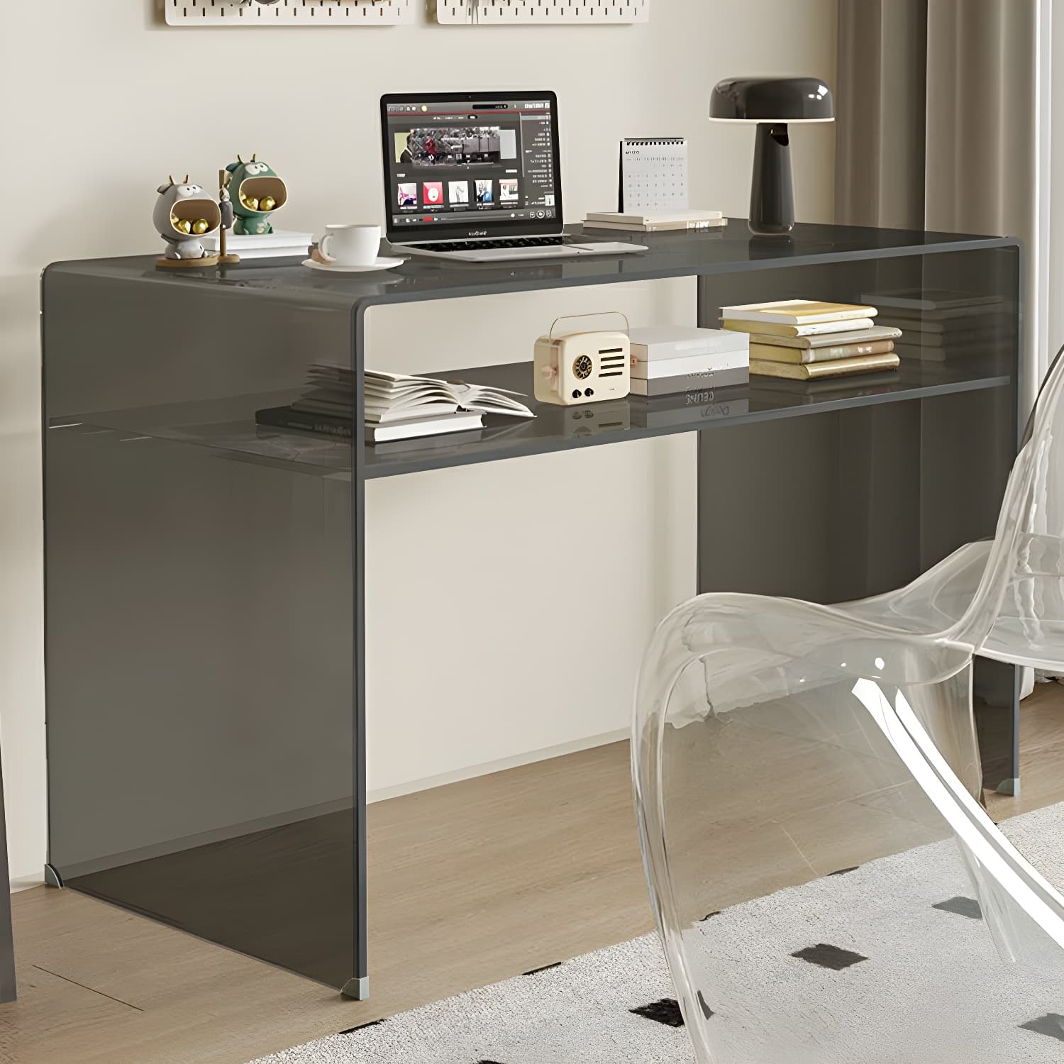 Transparent Glass Rectangular Dressing Table Double Base with Partition - image 6