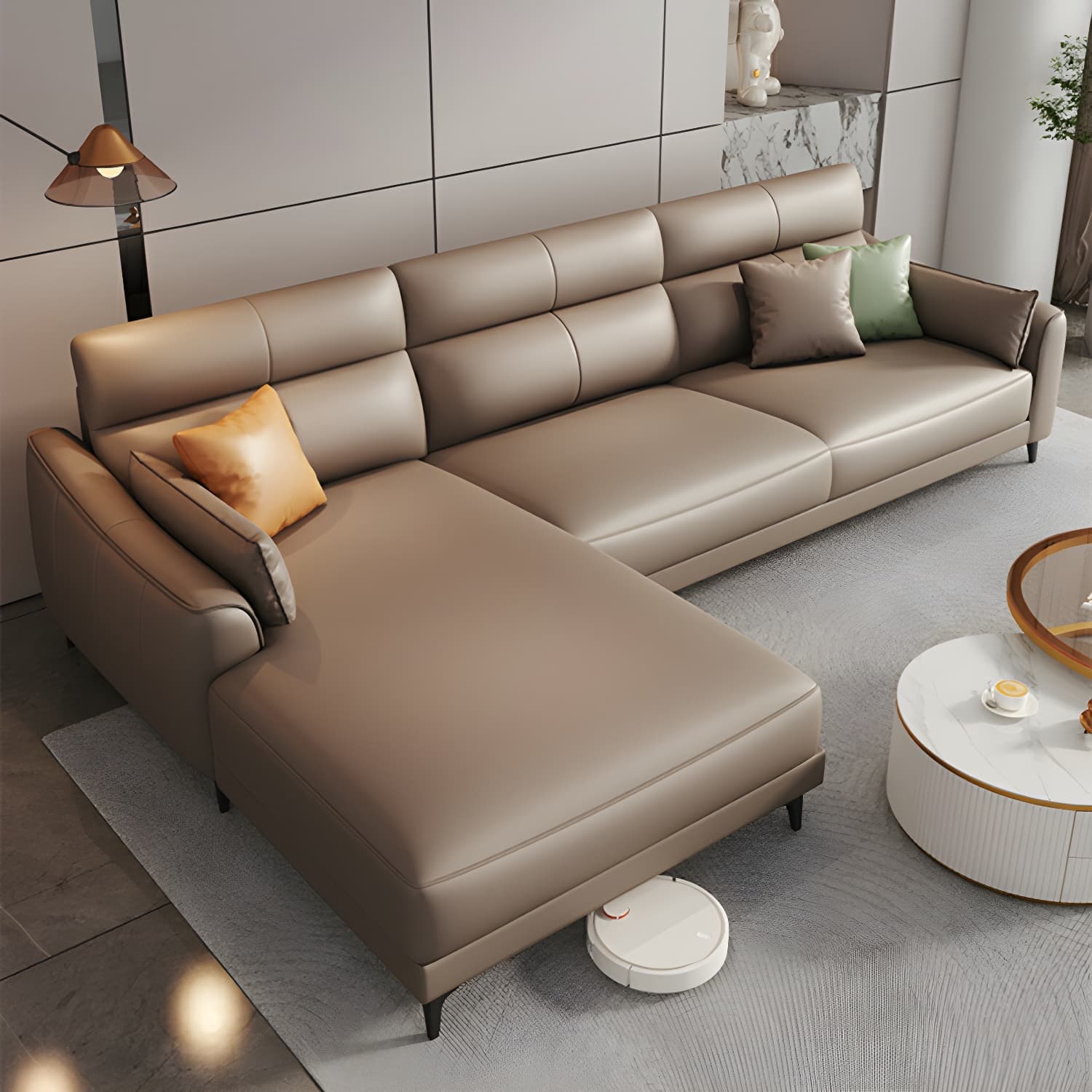 Modern Brown Stationary Sectional Sofa with Sloped Arms and Cushion Back