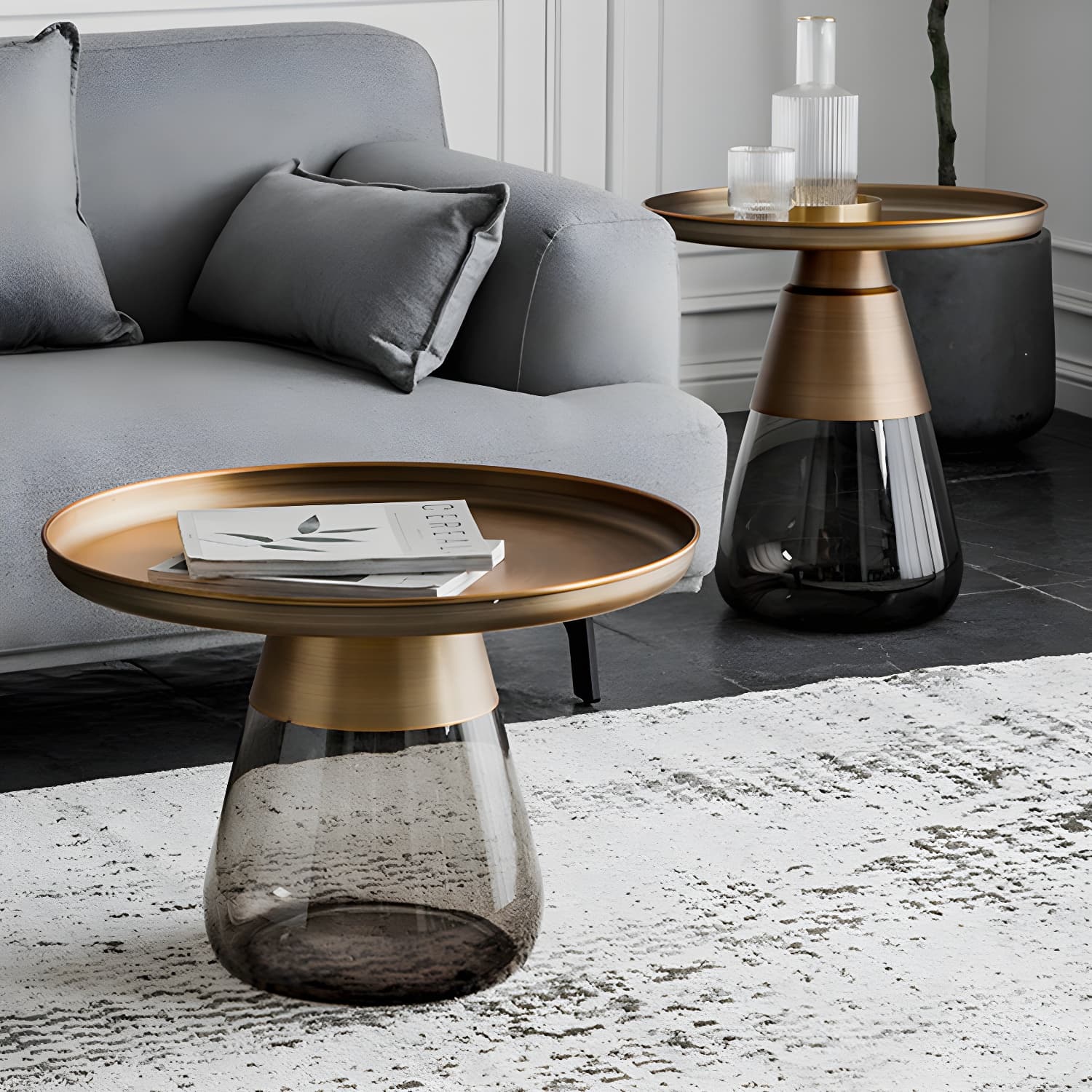 Mid-Century Modern Pedestal Glass Round Storage Single Coffee Table - image 7