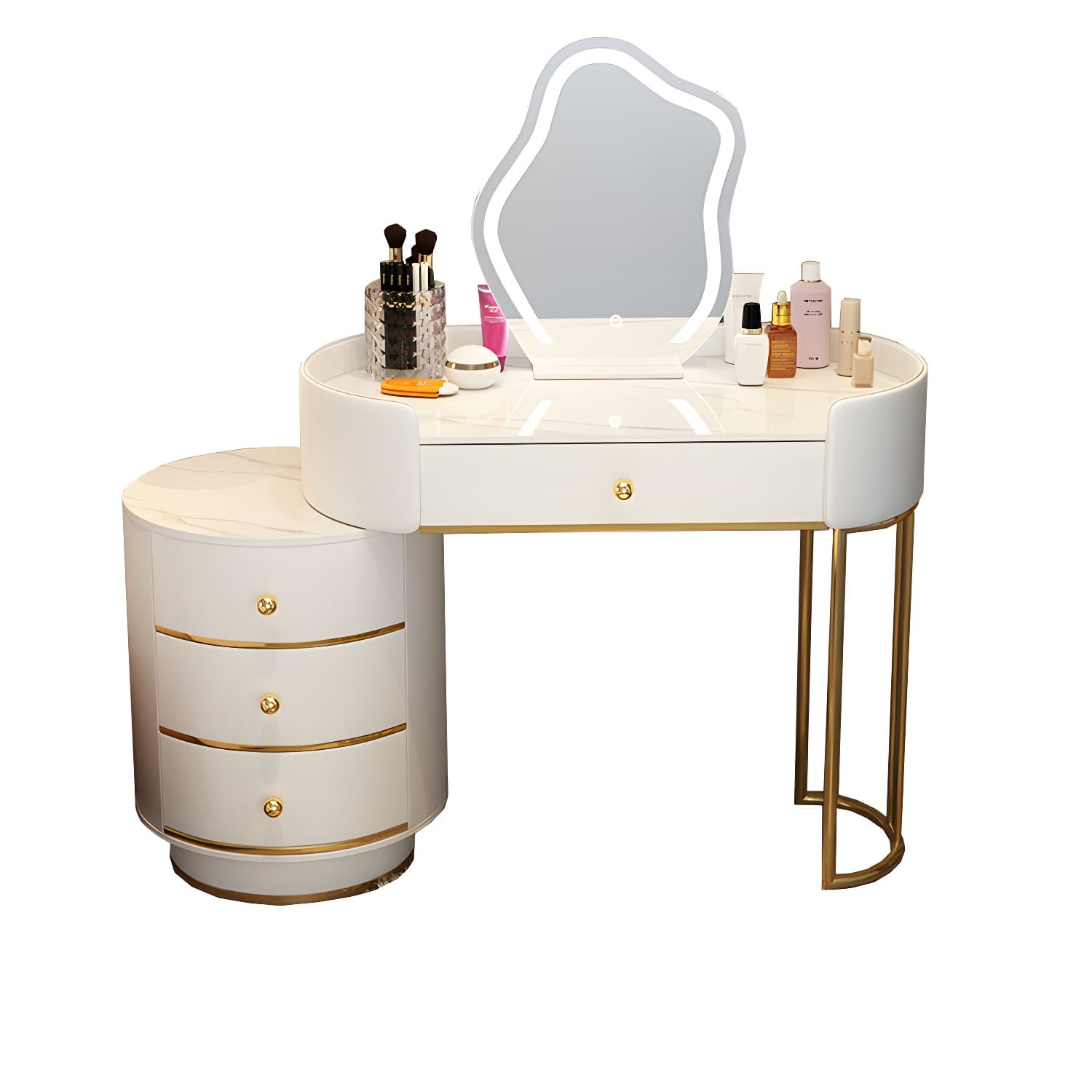 Lighted Mirror Makeup Counter Bedroom Makeup Vanity Desk Table with Drawer - image 16