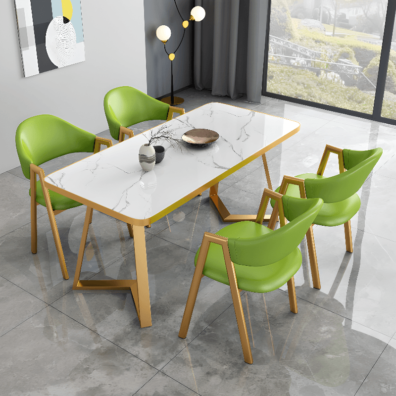 Luxurious Dining Table Set with Sleighing Base, Padded Chair with Back and Armrest, 5-piece White Finish - image 3