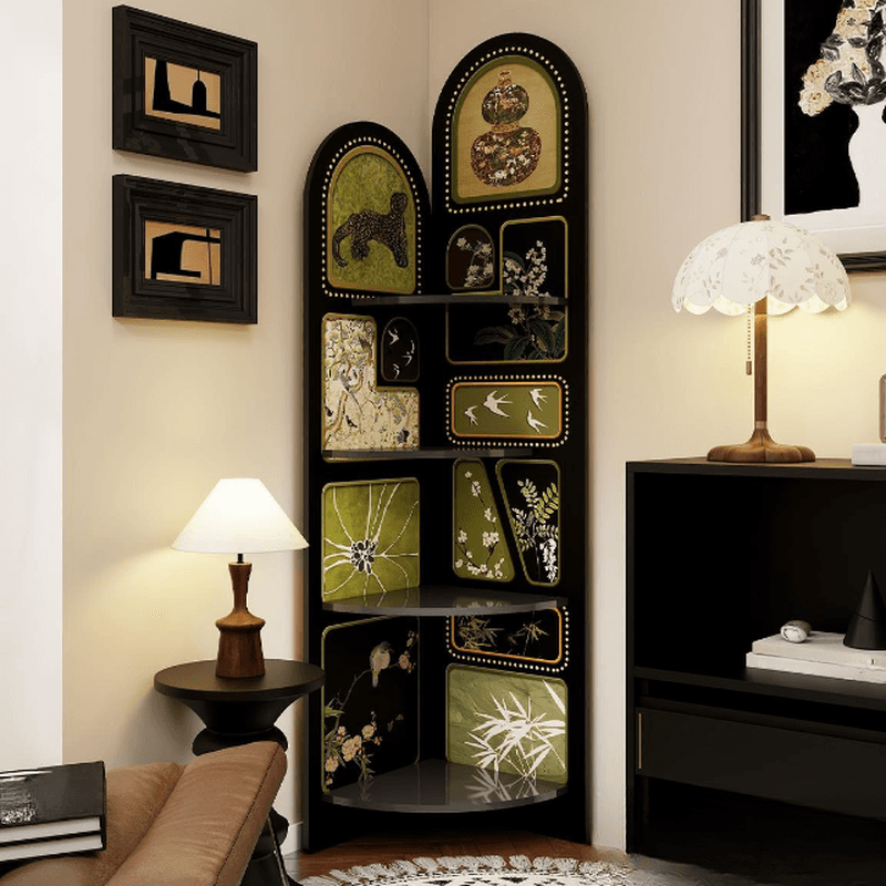 Modern Simple Style Nook Decorative Cabinet with 4 Exterior Shelves, Laminate Countertop in Midnight Black