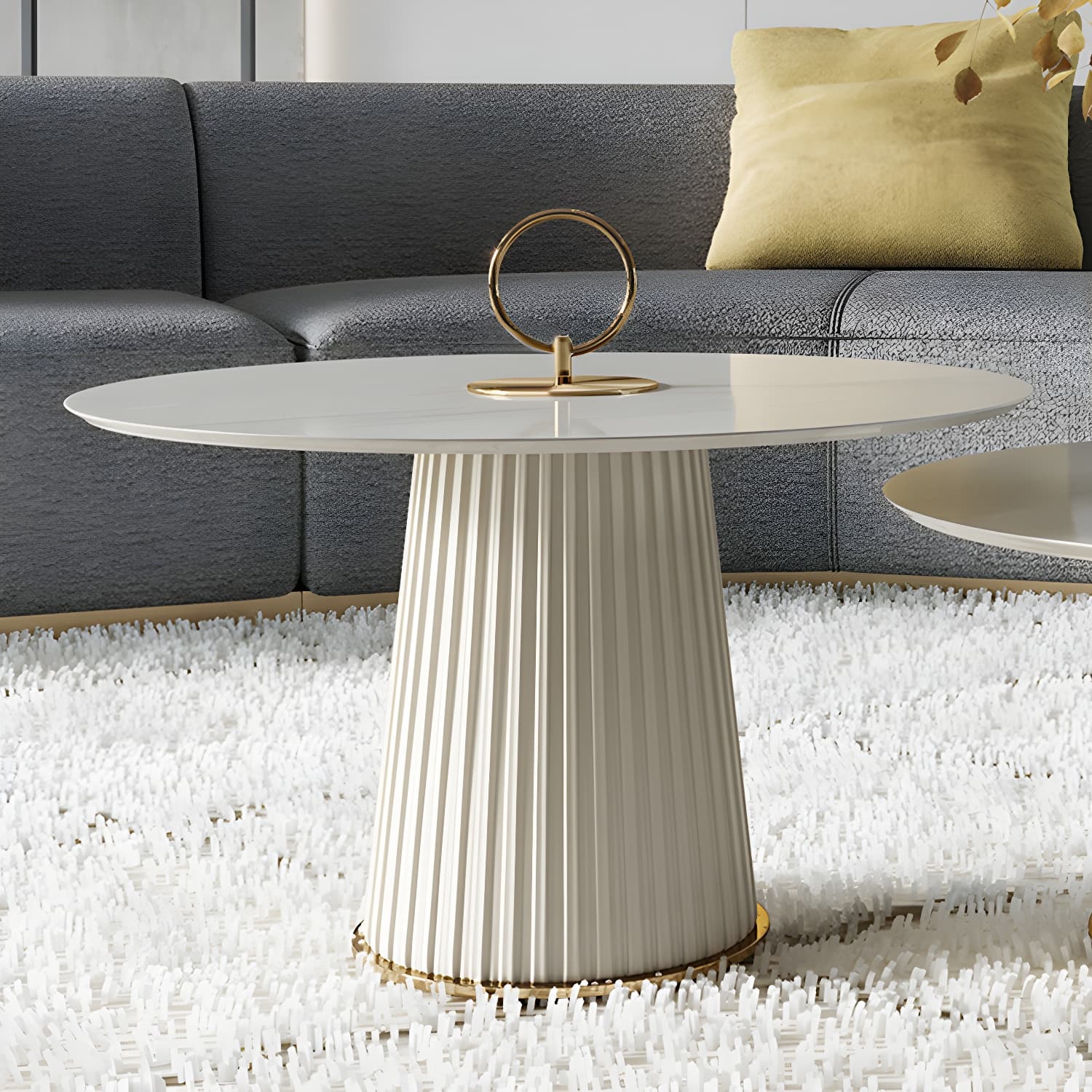 Modern Metal Cocktail Table Round Pedestal Coffee Table - White - image 12